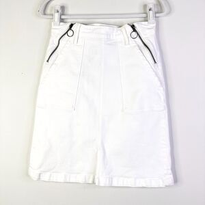 Frame Skirt Women 27 White Denim Above Knee Zipper Pockets Front Slit Cotton